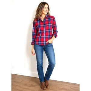 KÜHL Plaid Button Up Shirt Medium Red Blue Double Layer Snap Cuff Outdoor